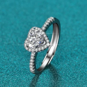 Anillo de Promesa – Corazón Ajustable con Halo de Brillantes